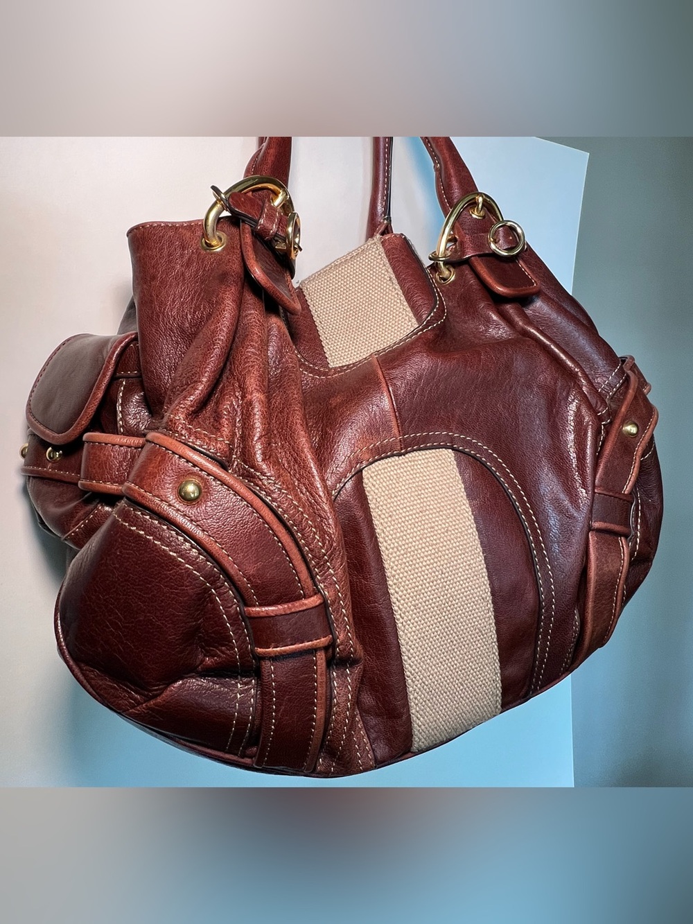 VNTG Juicy Couture Chocolate Brown Leather Hobo Shoulder Bag Gold Hardware Y2K - Picture 9 of 16